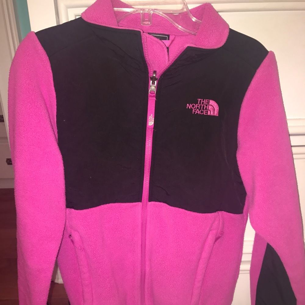 Pink and black North Face jacket